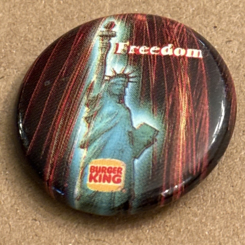 Burger King Freedom Statue Of Liberty Vintage Pinback Button Pin Round Circle
